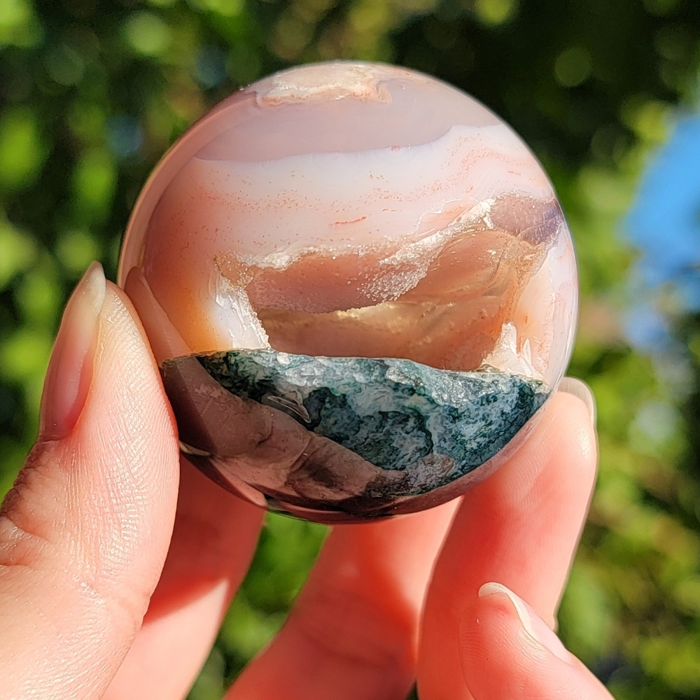 NEW 45MM MOSS WITH FLOWER AGATE SPHERE